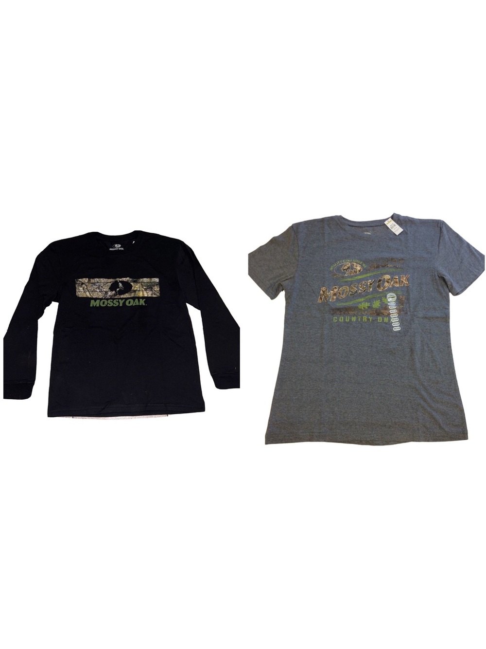 2 NWT Mossy Oak Men’s Medium T-shirts Camouflage Black Long Grey Short sleeve